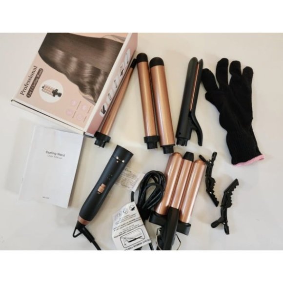 5-in-1 Curling Iron Set w/ 3 Barrels, Flat Iron &Crimper - Ceramic, Fast Heat - Picture 1 of 4